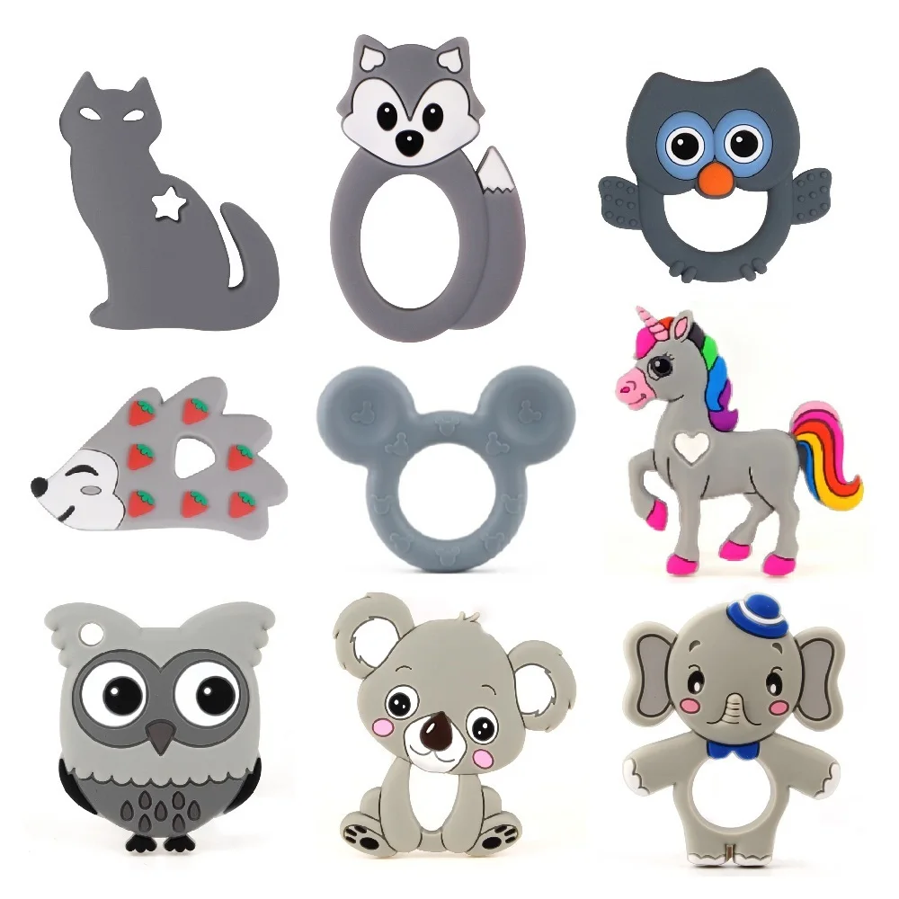 TYRY.HU 1PC Silicone Teethers Animal Koala Owl Elephant Food Grade BPA Free For Baby Teething Chew Charms Silicone Bead Toy Gift