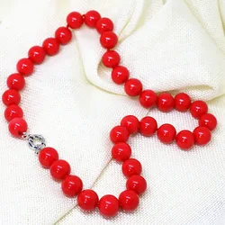 Fashion artificial red coral round 8,10,12,14mm charms beads women best charm necklace weddings gift jewelry 18inch B1510