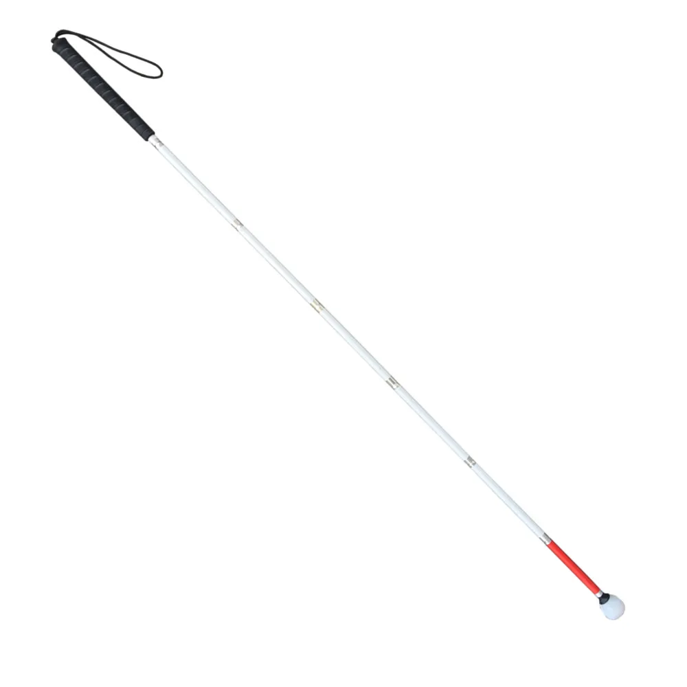 125cm- 155cm, 7-Section Aluminum Blind Cane with Black Handle,Reflective White and Red, Folding Walking Stick for Blind People