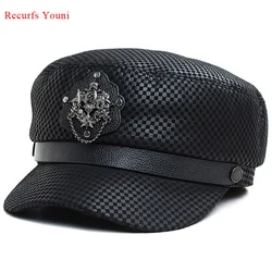 Novelty Male Real Leather Flat-Top Punk Rivet Thin Suede Hats Men Cowboy Baseball Caps Women British Navy Students Casquette