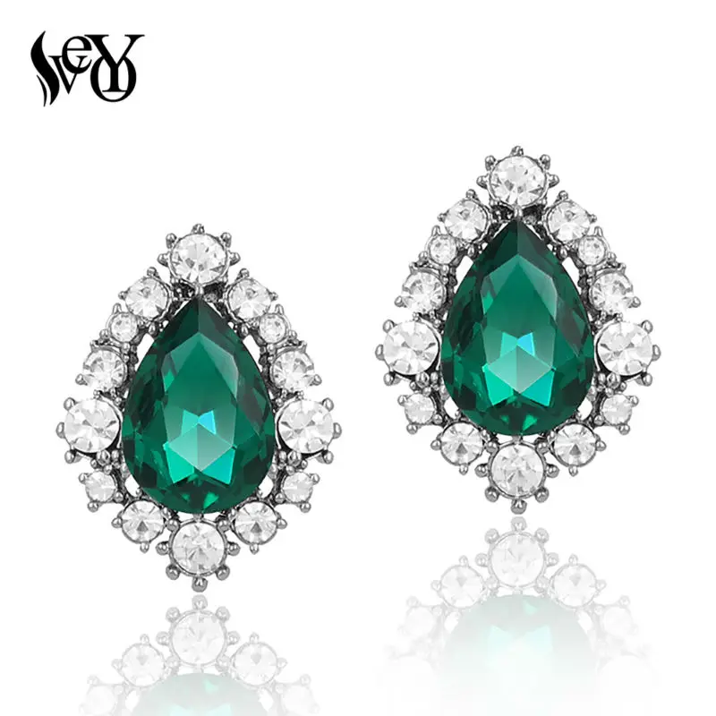 VEYO Water Crystal Stud Earrings for Women Rhinestone Round Earrings Brand New Design Boucle D\'oreille Mujer