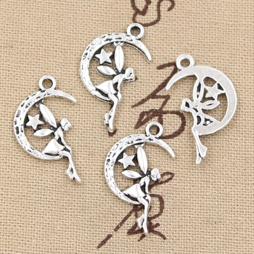 15pcs Charms Fairy Angel Moon Star 25x14mm Antique Making Pendant fit,Vintage Tibetan Bronze Silver color,DIY Handmade Jewelry