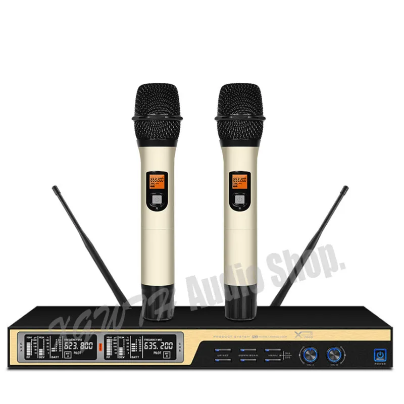 UHF Wireless Microphone System With Receiver 2 Lavalier Lapel Cordless Headset Handheld Dynamic Microphone Mic Mics