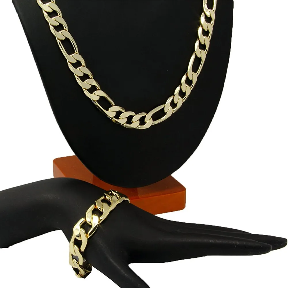 

Мужские золотое покрытие 24 "10 мм итальянская цепочкой плетения Фигаро Цепочки и ожерелья & 9" 10 мм наручные браслет ювелирные наборы