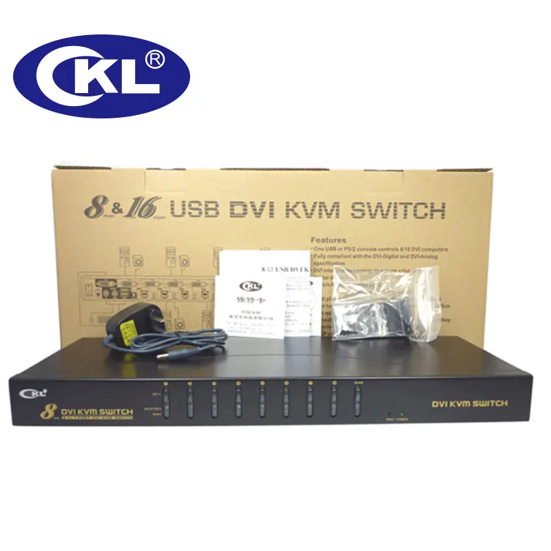 CKL 8 Poort USB DVI Kvm-switch met Audio en PS/2, PC Monitor Toetsenbord Hot-Key Muis Switcher, Rackmount Metalen (CKL-9138D)