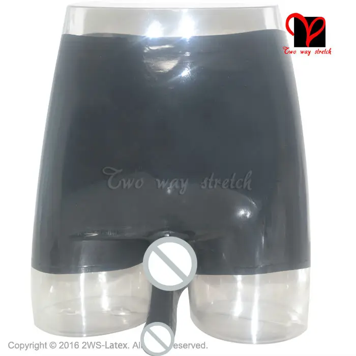 Black anal Condom cock ball Penis Sheath Sexy Latex underwear Hotpants Rubber Boxer Shorts Bermuda Panty boyshorts KZ-001