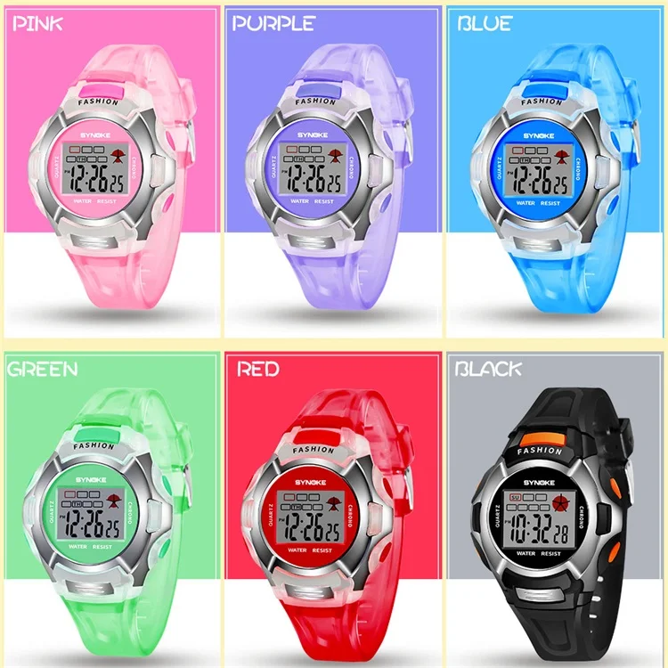 SYNOKE-Montre de sport numérique LED pour enfants, chronographe étanche, bracelet en silicone, montre-bracelet pour fille et garçon, horloge,