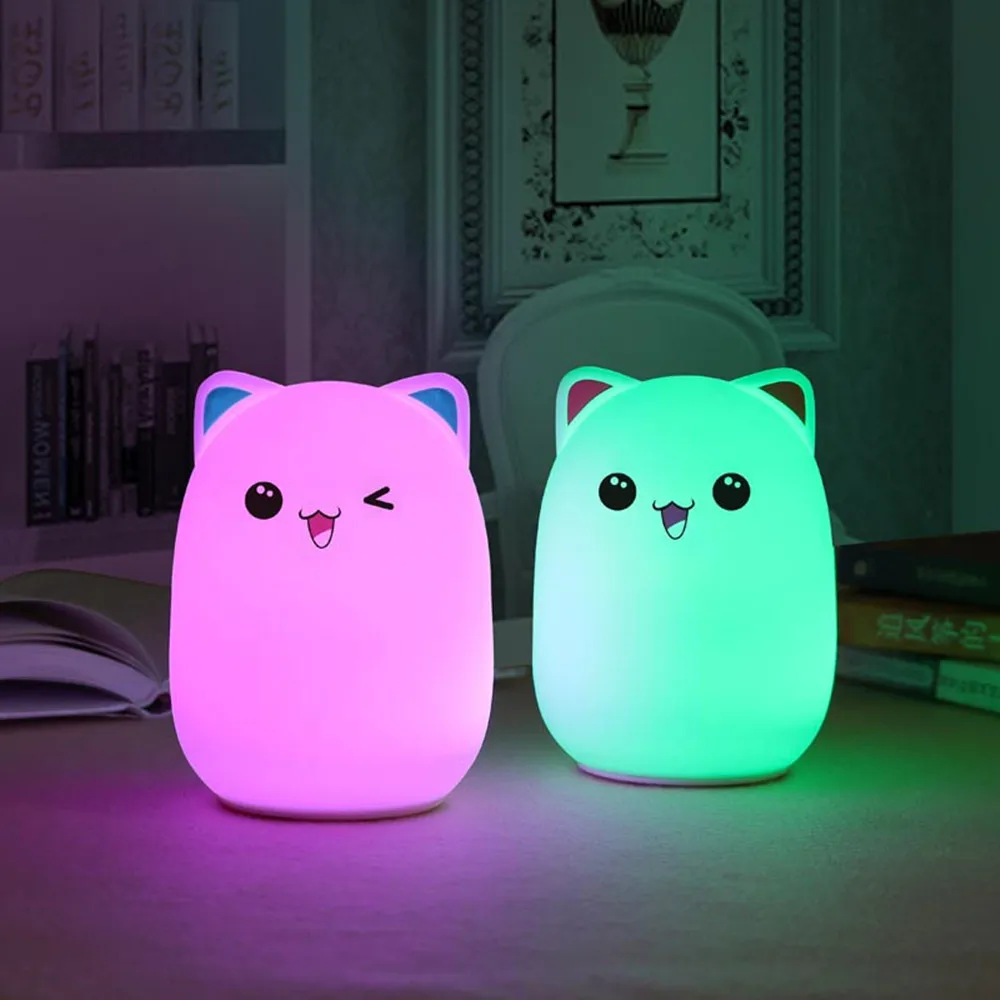 Bear LED Night Light Touch Sensor Remote Control RGB Dimmable Rechargeable Silicone Sleeping Lamp for Children Kids Baby Gift