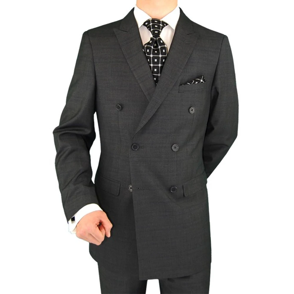 

CUSTOM MADE TO MEASURE Double Brested Groom TUXEDOS FOR Men, BESPOKE DARK GREY tailored groom wedding suits for men