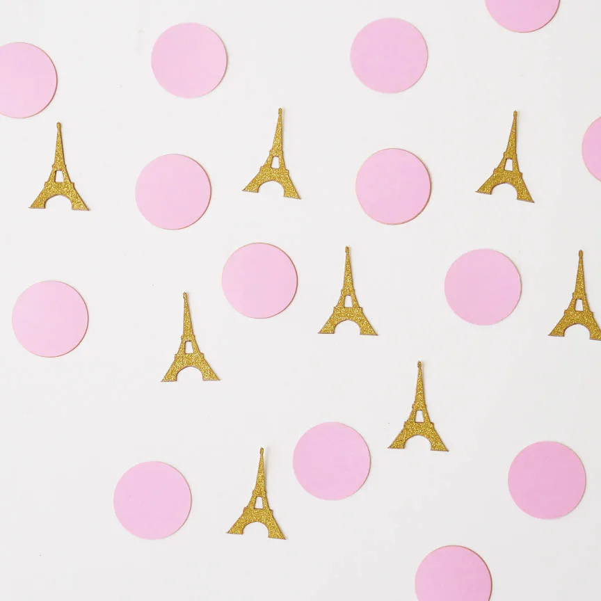 Pink and gold Vintage confetti. Eiffeil tower. Paris theme. Confetti. First birthday party.