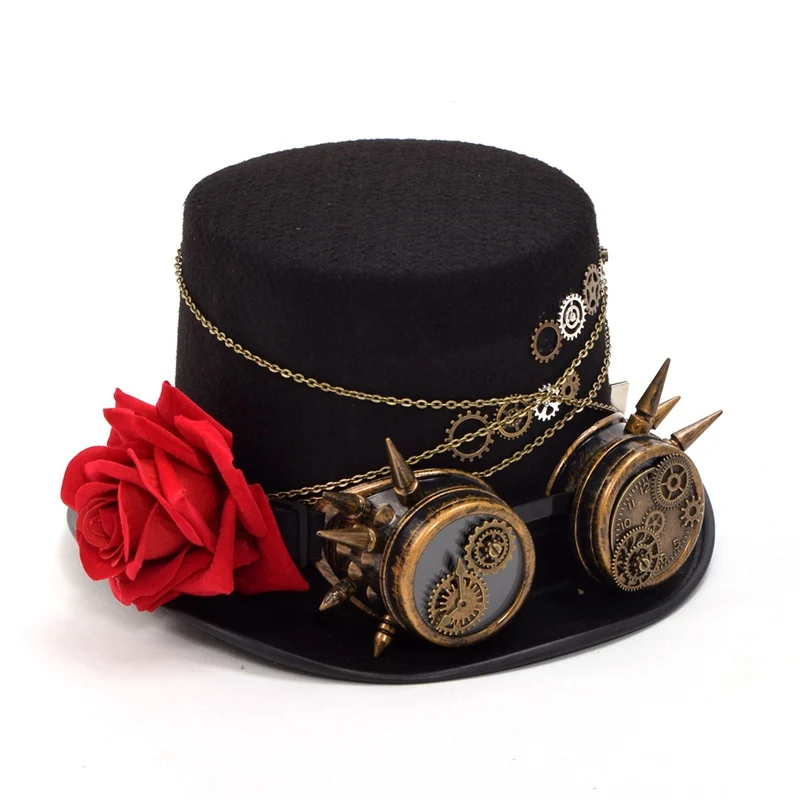 

Black Steampunk Top Hat Unisex Women Men Vintage Gothic Goggles Cosplay Party Head Wear