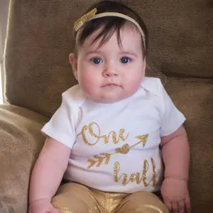 personalized gold One half year old infant baby bodysuit onepiece romper Outfit coming Home toddler shirt birthday party favors