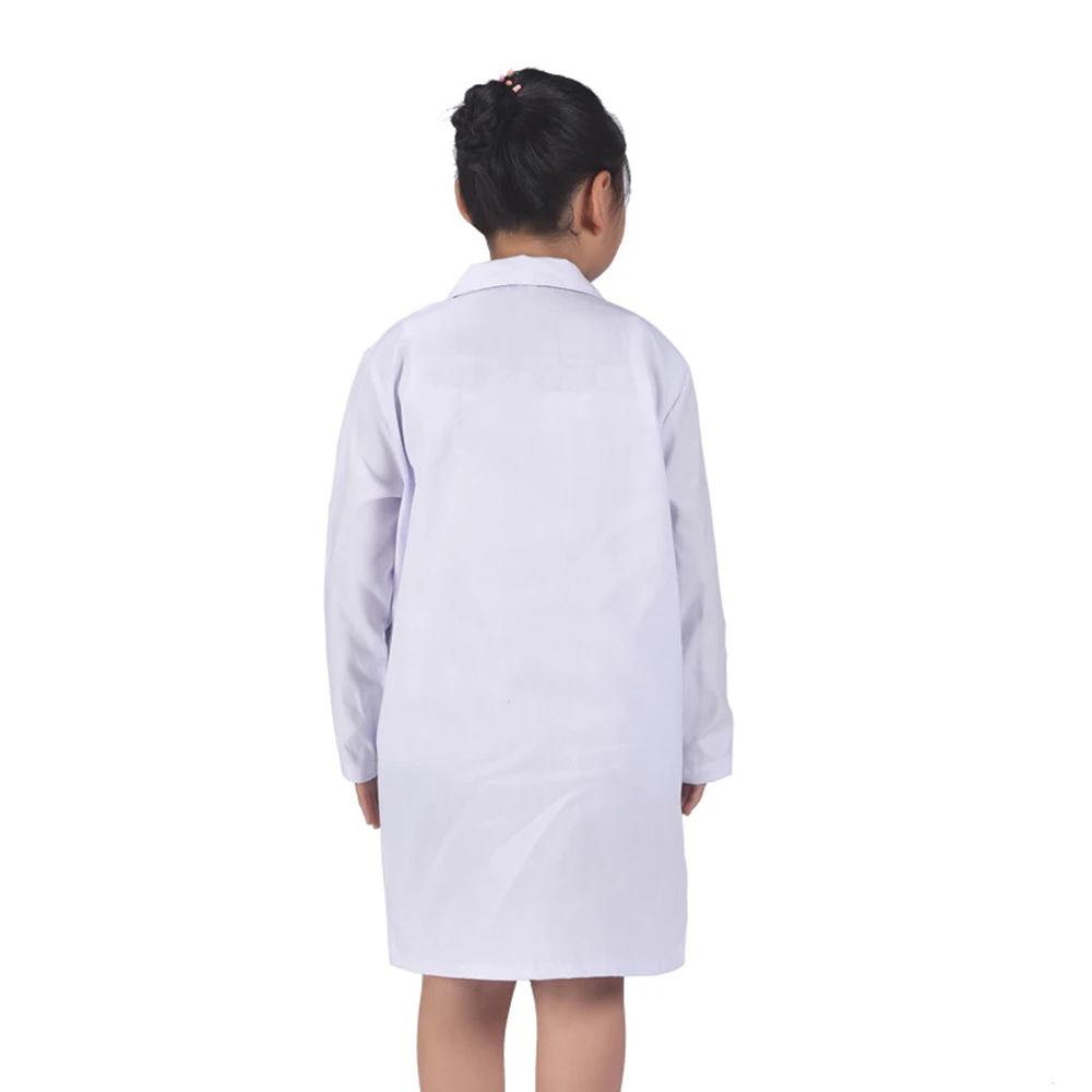 Abrigo de laboratorio blanco para niño y niña, uniforme de manga larga con bolsillos, ropa de trabajo para médico y enfermera, color blanco puro, verano y primavera