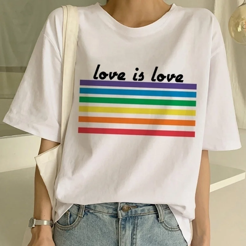 

sunfiz YFLove Is Love T-shirt Women's Pride Saying Gay Rights Equality Slogan Letters Tshirt Summer Cotton Tops Fashion Clothing