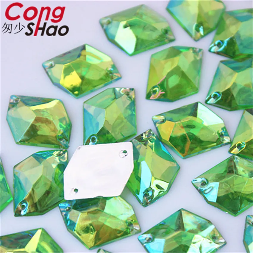 Cong Shao 100pcs 13*17mm AB Color cosmic shape flatback Acrylic rhinestone stones crystals sewing 2 Hole costume Button CS606