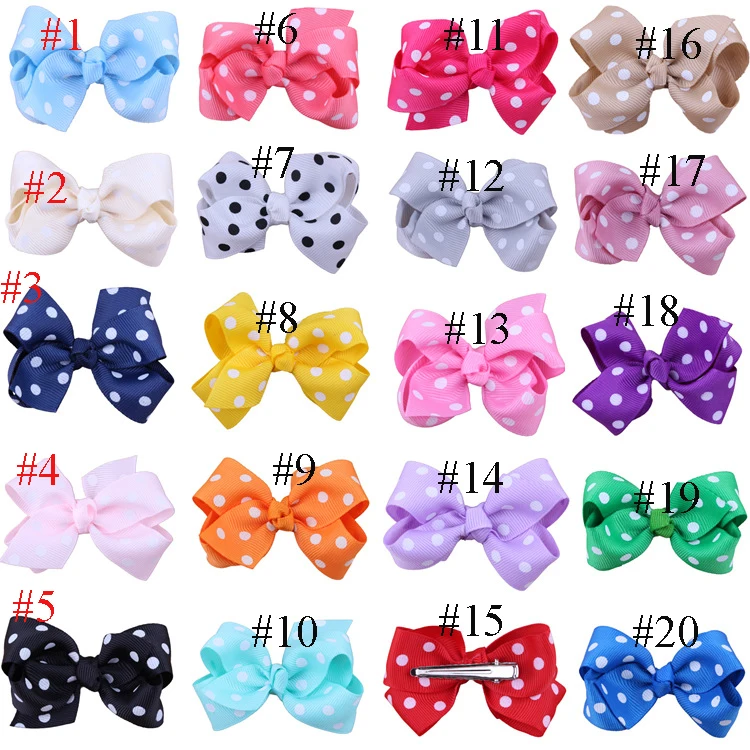 

MengNa 3" Girls Grosgrain Ribbon Boutique Hair bows Clips Dot Polka Hair Bow For Children Girls Hair Accessories 100cs/lot