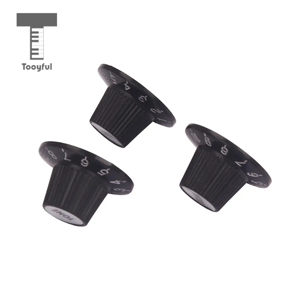 Replacement 3 Pieces Plastic Guitar Bass Amplifier Volume Tone Control Knobs Cap with Number 1V 2T Black