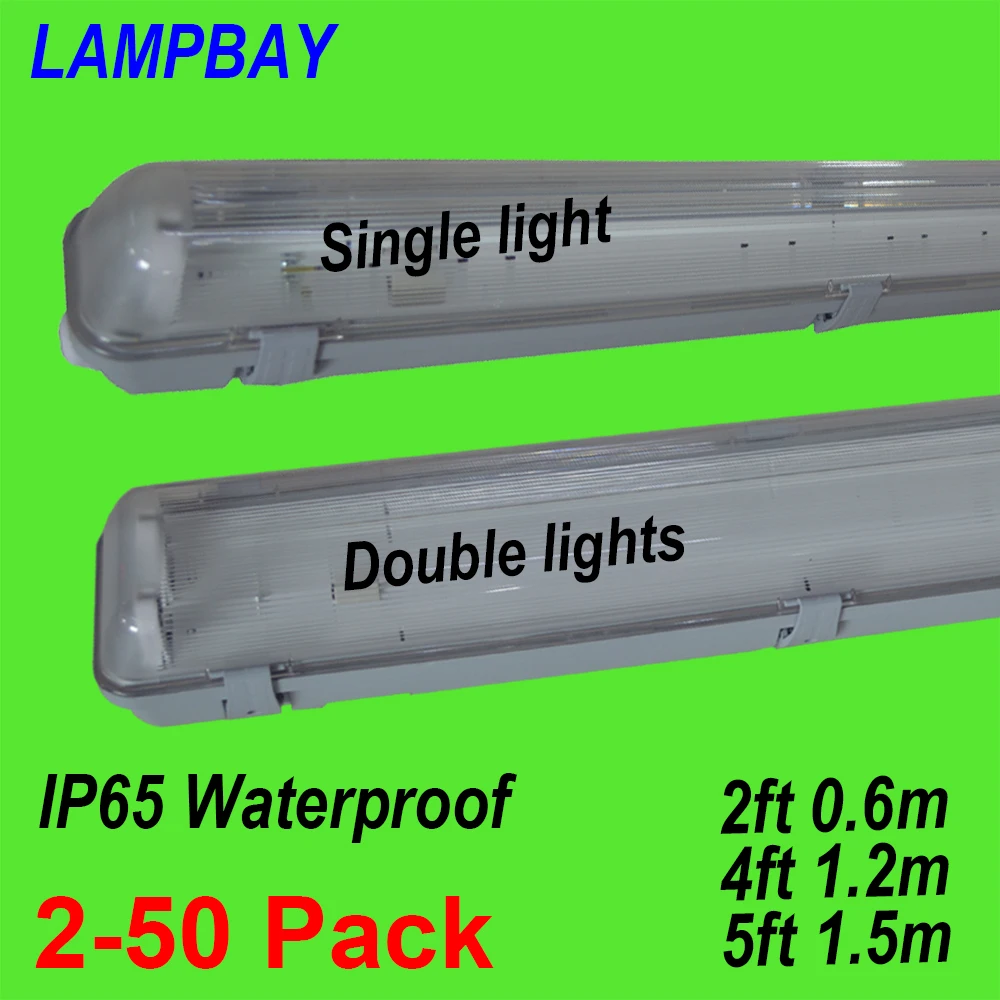 

2-50pcs LED Tube Light Fixture 2ft(0.6m) 4ft(1.2m) T8 G13 Double Bulb Fitting Vapor Proof IP65 Waterproof Lamp Housing