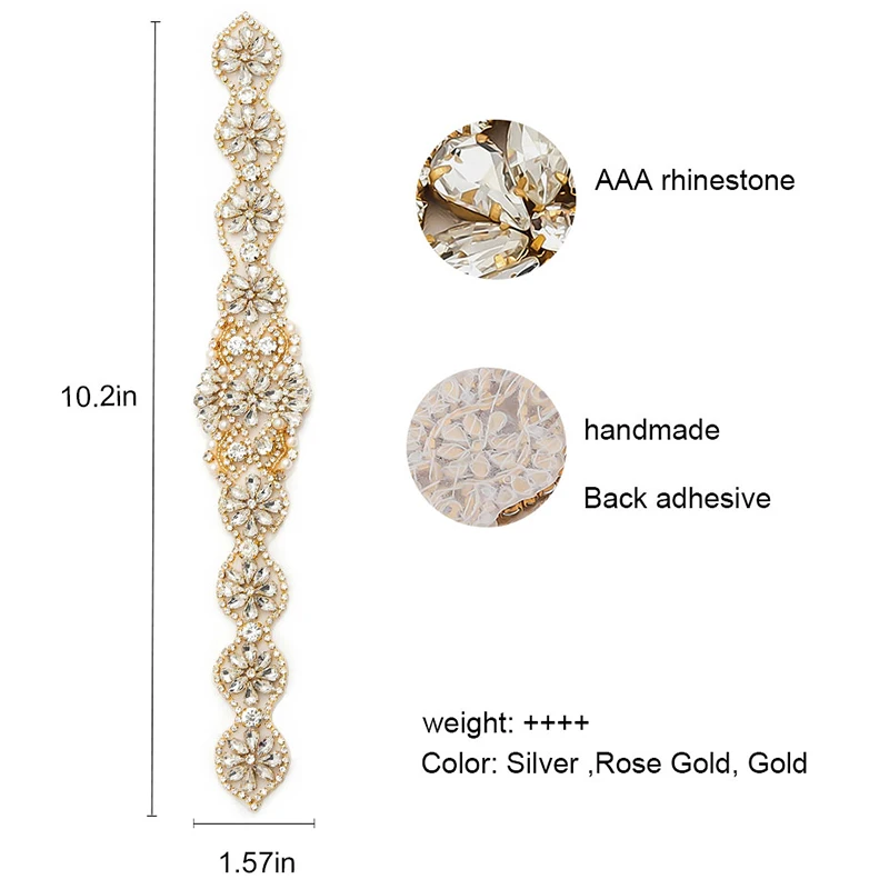 YANSTAR Wholesale 30PCS  Bridal Sash Hand Beaded Sewing Crystal Rhinestone Applique Iron On For Wedding Dresses  Belt YS794