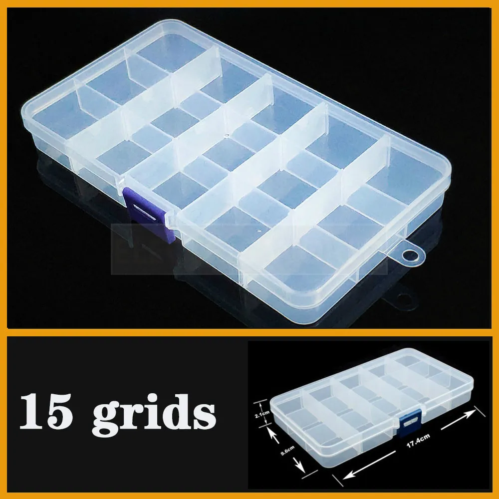 Container 15 grids Plastic Box Practical Adjustable Compartment Jewelry Bead storage case Screw Holder Case Display Organizer