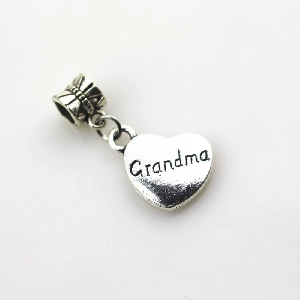 20pcs/lot Heart Grandma Charms Dangle Hanging Charms big hole Beads European pendant fit charms bracelet DIY jewelry