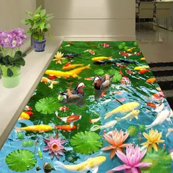 PVC Self Adhesive Waterproof 3D Floor Murals Pastoral Style Lotus Pond Wall Paper Sticker Living Room Home Decor 3D Floor Tiles