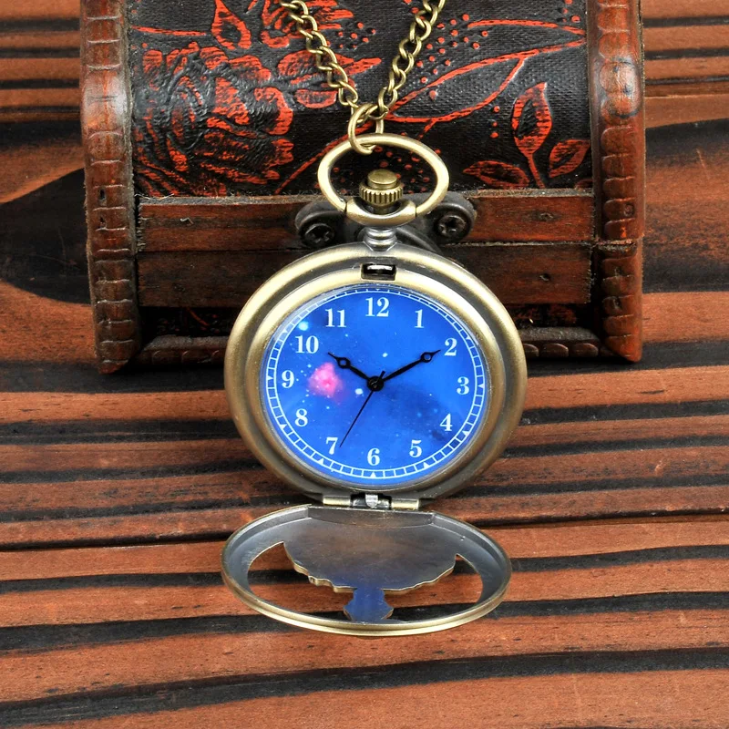 TFOFashion Gift To Kids Little Boy The Little Prince Planet Blue Bronze Vintage Quartz Pocket FOB Watch Popular Gifts