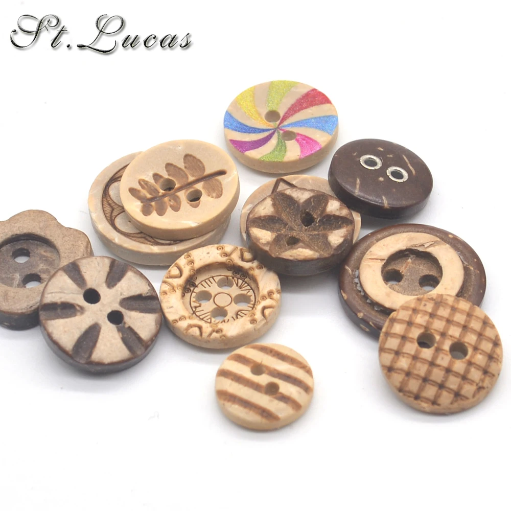 15 types new fashion 30pcs/lot Natural color coconut Sewing Buttons 2 Hole Button garment Scrapbooking Sewing Accessories DIY