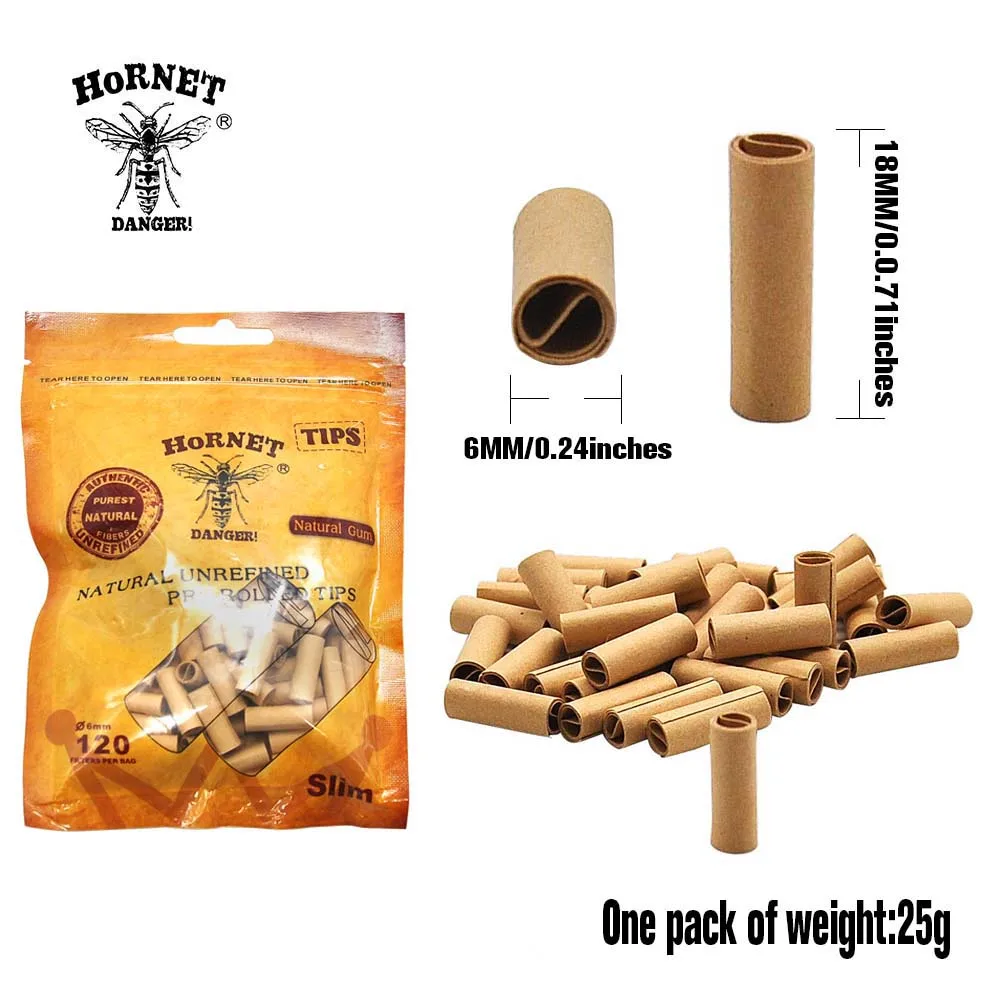 HORNET DANGER 120 x HORNET 6MM/7MM Slim Pre Rolled Natural Unrefined Filter Rolling Tips 6MM Slim Rolling Filter