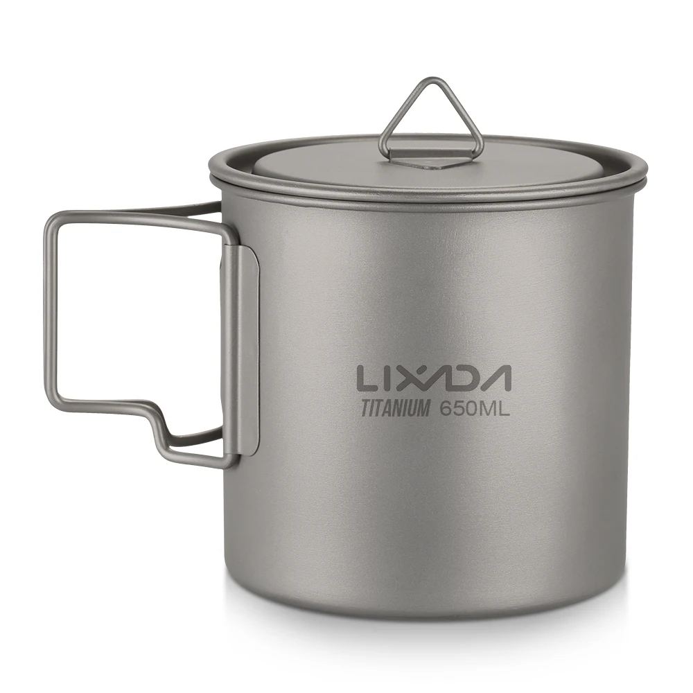 Lixada Ultralekki tytanowy kubek Kubek 300/350/550/650ml Outdoorowy kubek na wodę Camping Piknik Kubek na wodę Zastawa stołowa ze składanym uchwytem