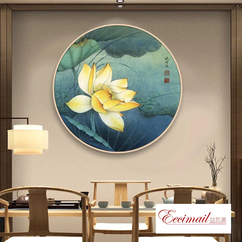 

EECAMAIL New Chinese-style Living Room 5D Diamond Painting Full Drill Lotus Flower Zen Bedroom Round Diamond Embroidered Paintin