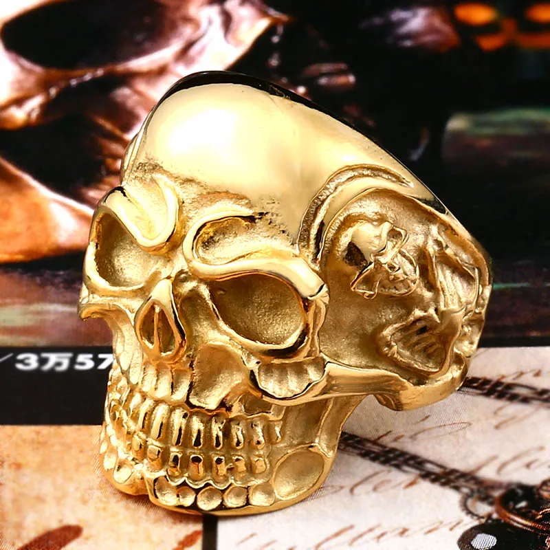 Beier new store 316L Stainless Steel ring top quality Big Tripple Skull Ring Punk Biker jewelry LLBR8-068R