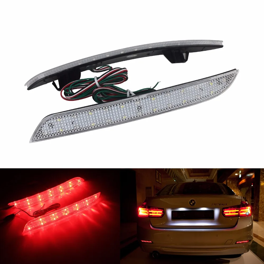 ANGRONG 2x Clear Bumper Reflector LED Reverse Brake Light For BMW 3-Series F30 F31 F35 F34 & 4-Series F32 F33 F36 (CA182)