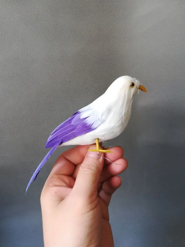 small cute simulation white bird model foam&feathers purple tail doll about 15cm