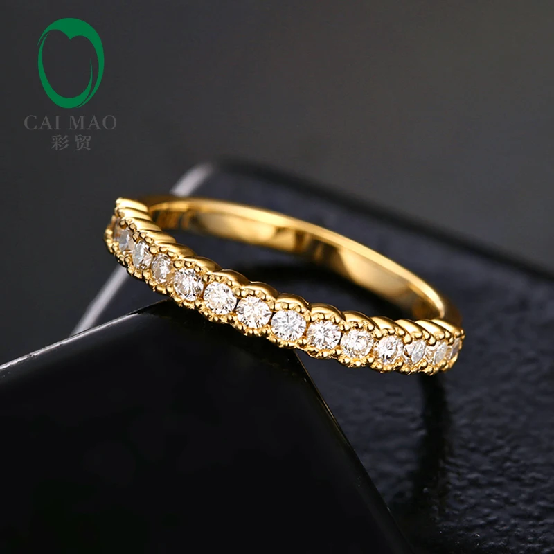 Caimao 0.38ct F Color Round Moissanite Milgrain Design 14K Yellow Gold Engagement Wedding Band