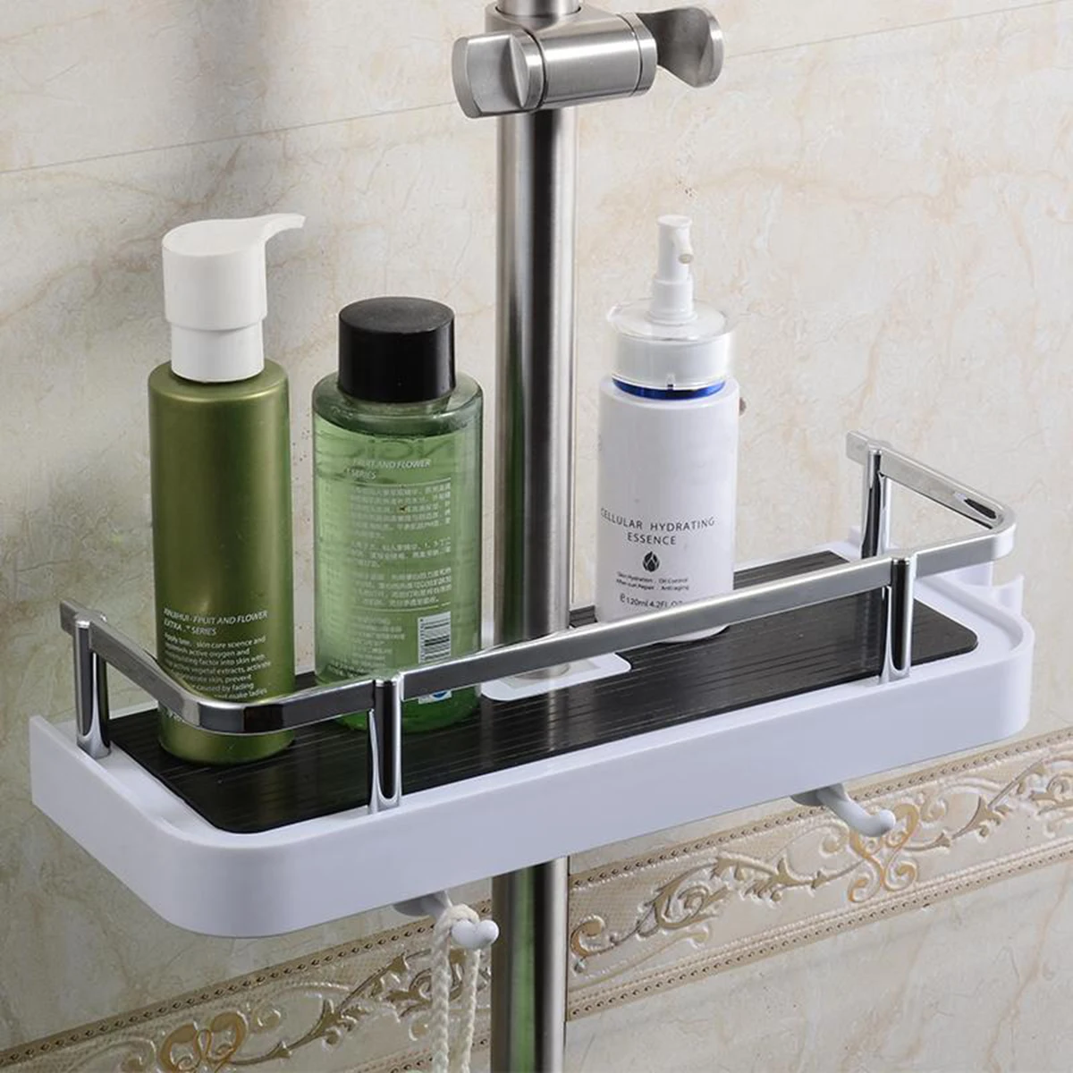 Soporte De Jabón Para Ducha De Pared | Bandeja ABS Plateada | Adhesivo Fuerte | Organiza Tu Baño