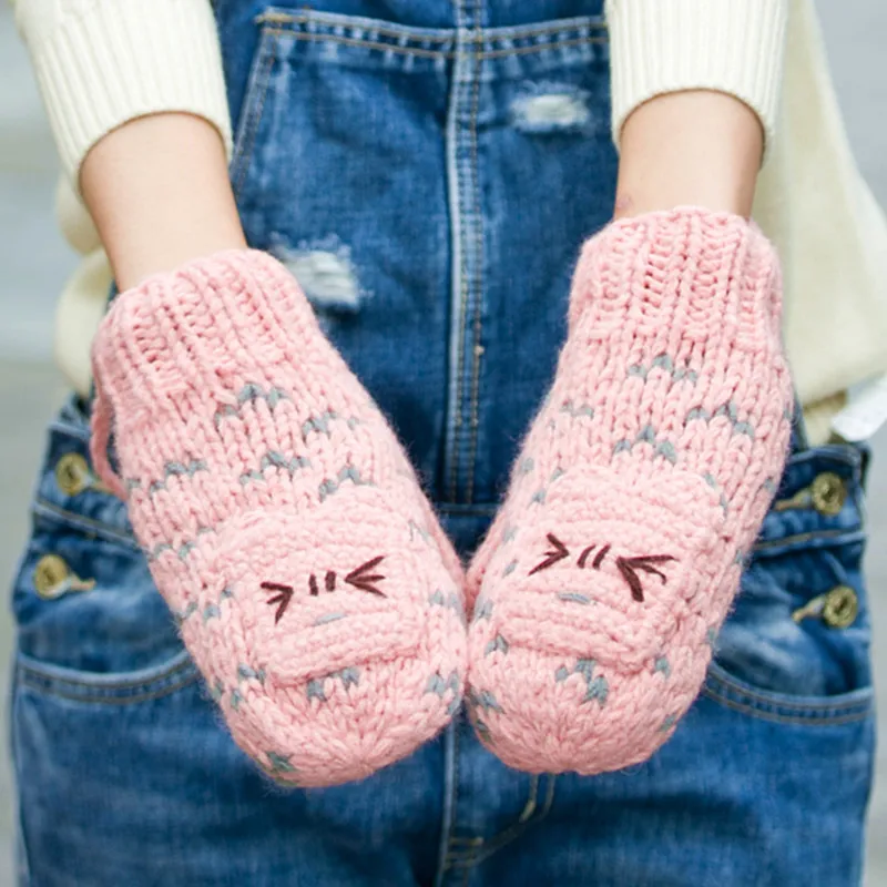 

Lovely Women's Winter Thick Warm Mittens Handmade Knitted Gloves