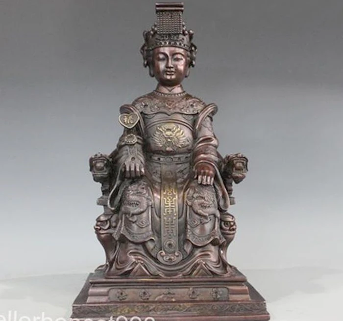 China Pure Bronze Phoenix crown Dragon Queen Mother of the Heaven Buddha Statue