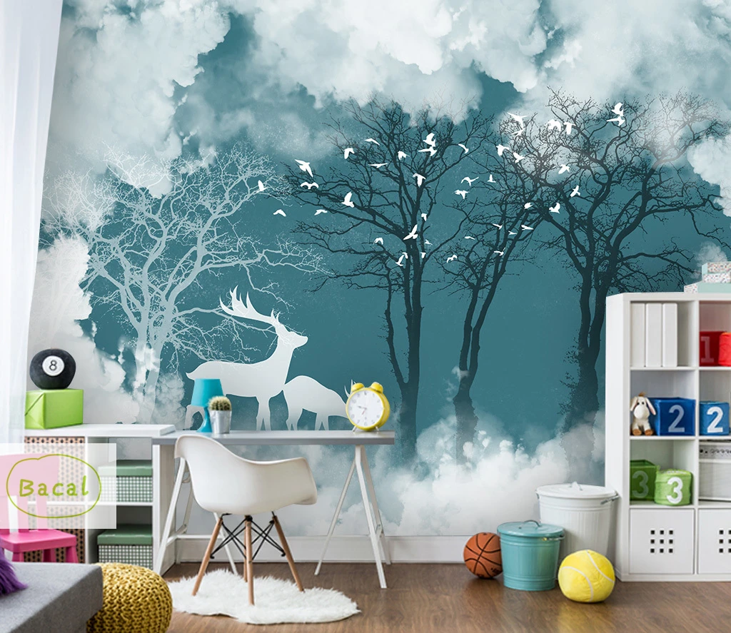 Bacal Custom 3D Photo Wallpaper Creative Abstract Home Decor Nordic Style Tree Branches Sky Papel De Parede Desktop Mural 5D