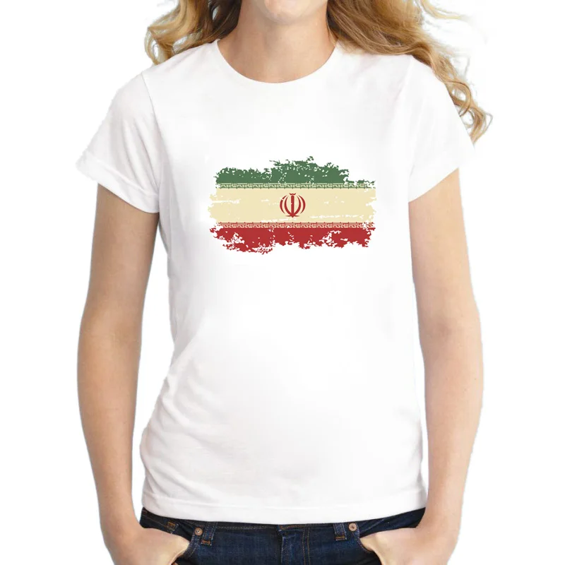 BLWHSA Summer Iran National Flag T shirt For Women Cotton Nostalgic Iran Flag Women T-shirt Short Sleeve Casual Clothing