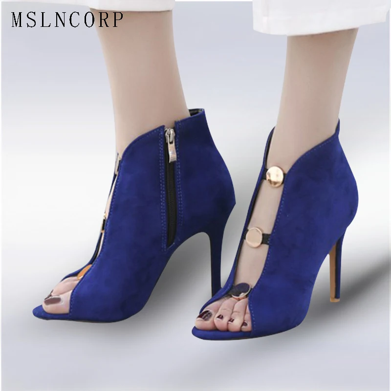 

plus size 34-46 New Gladiator Women Pumps Stiletto Sandals Boots Fashion Zip Thin High Heel Sexy Open Toe Ankle Boots Rome Shoes