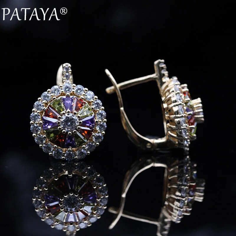 PATAYA New Original Design 585 Rose Gold Color Micro-wax Inlay Natural Zirconia Dangle Earrings Women Wedding Earring Jewelry