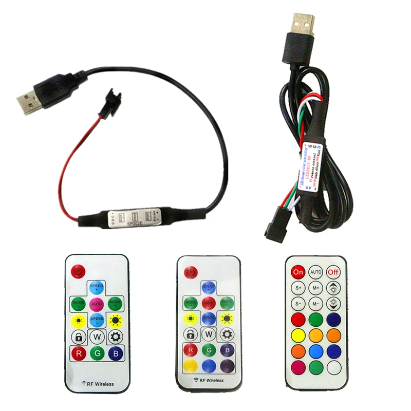 5V WS2812B SK6812 Pixel Digital Full Color RGB USB Wireless RF LED Controller with 3Key / 14Key / 17Key / 21Key Remote