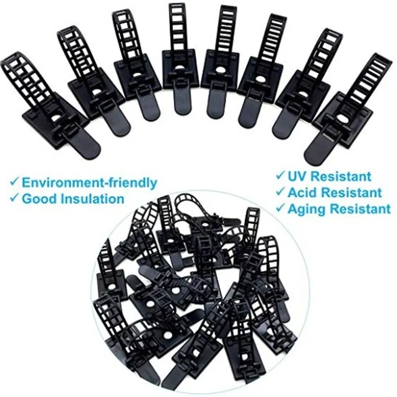 10Pcs Adjustable Cable Clips Self-Adhesive Cable Wire Clamps Straps With Optional Screw Mount for Wire management 25*18mm