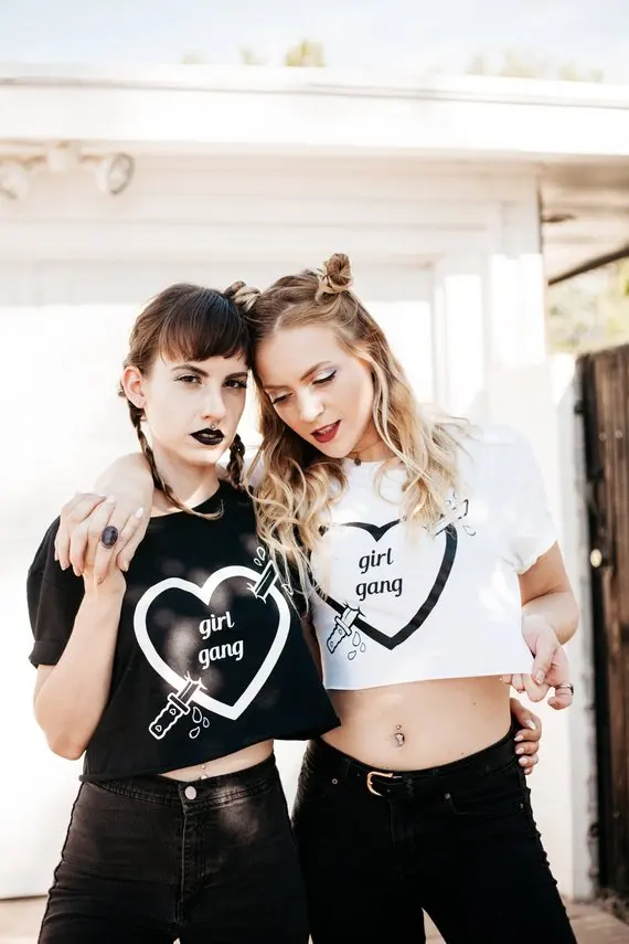 

Sugarbaby Girl Gang Crop top Shirt 90s Grunge Fashion Clothing Bff Cropped T shirt Short Sleeve Tumblr Cropped Girl Power Tops