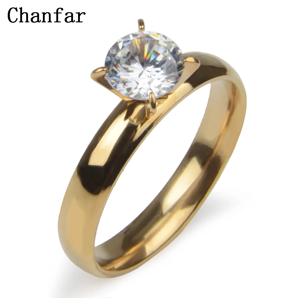 3 Colors Stainless Steel CZ Crystal Stones Rings For Wedding Women & Men Jewelry