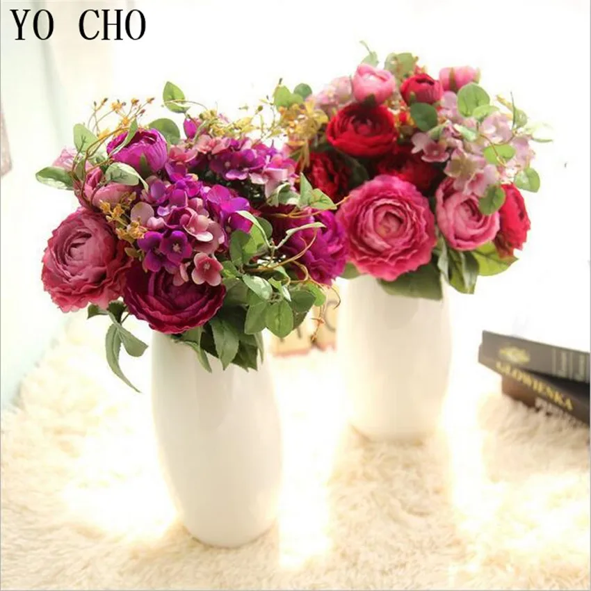 YO CHO Artificial Flowers for Wedding Decoration  Silk Fake Plants for Home Party  Christmas Orchid  Simulation Rose  3 Colours