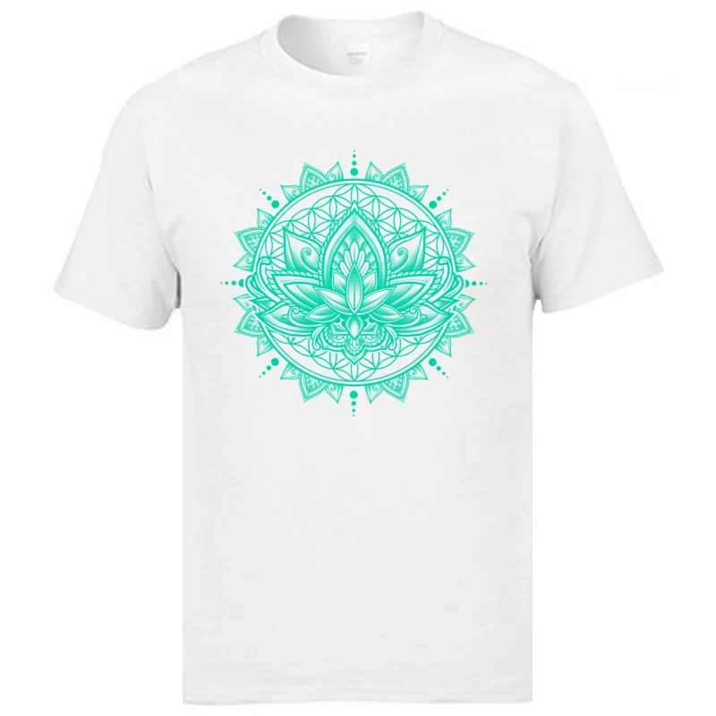 Top Quality Lotus Mandala Flower T Shirts India Vajrayana Lamaism OM ZEN Tshirts Men Deep Meditation Buddhist Cotton T-Shirts