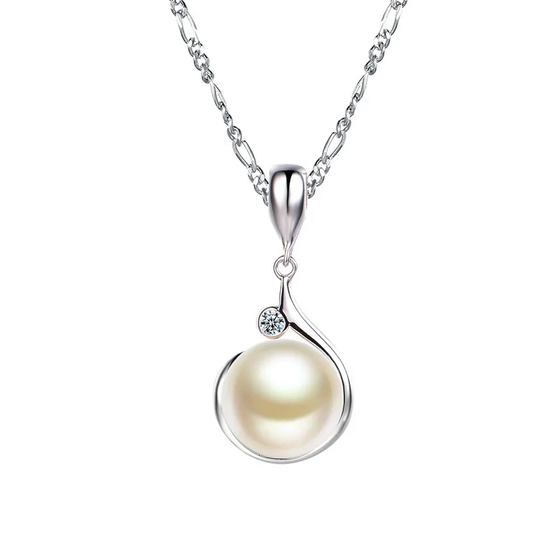 OMHXZJ Wholesale European Fashion Woman Girl Party Gift White Pearl AAA Zircon 925 Sterling Silver Necklace Pendant Charm CA23