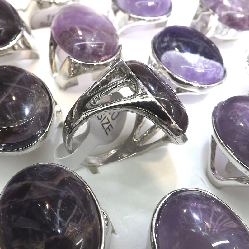 50pcs/Lot Big Natural Amethyste Rings Semi-precious Stone Rings For Men High Quality